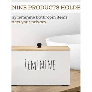 Feminine Bathroom Storage Box – White with Wood Lid
